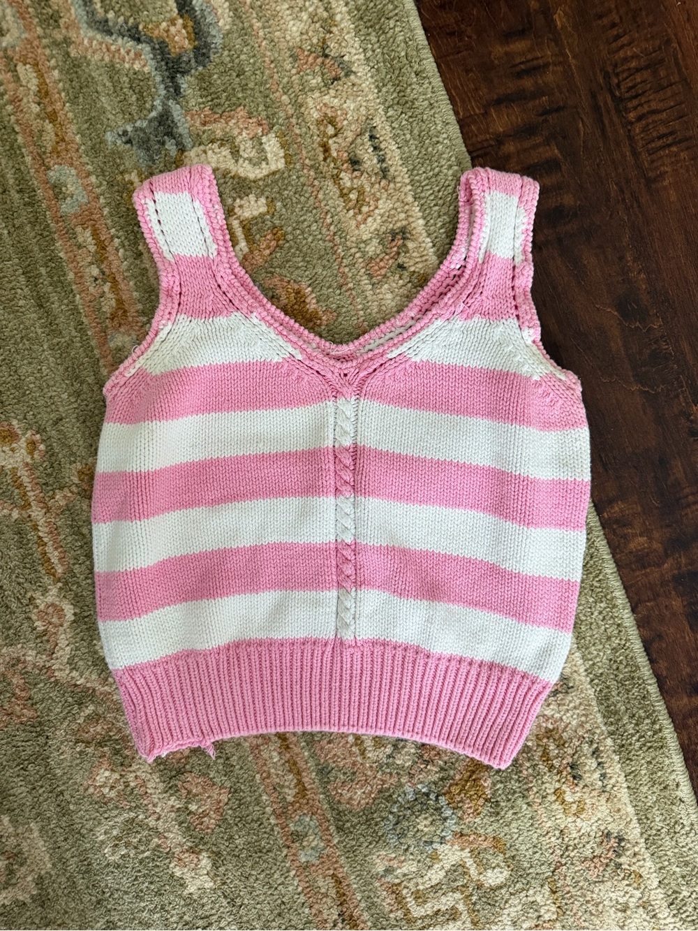 Pink and White Striped Knit Tank Top